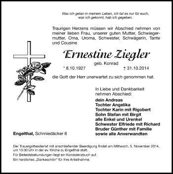 Traueranzeige von Ernestine Ziegler von Hersbrucker Zeitung